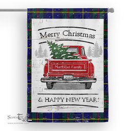 Tartan House Flag Vintage Red Truck with Christmas Tree Family Scottish Clan MacLeod Tartan Flag, Tartan Garden Flag, Tartan House Flag, Tartan Flag, Crest Garden Flag, Garden Flag, Ireland Garden Flag, Family Crest, Custom Flag, Custom Garden Flag, Ireland Custom Flag, Clan Tartan Flags