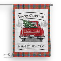 Tartan House Flag Vintage Red Truck with Christmas Tree Family Scottish Clan Sinclair Ancient Tartan Flag, Tartan Garden Flag, Tartan House Flag, Tartan Flag, Crest Garden Flag, Garden Flag, Ireland Garden Flag, Family Crest, Custom Flag, Custom Garden Flag, Ireland Custom Flag, Clan Tartan Flags