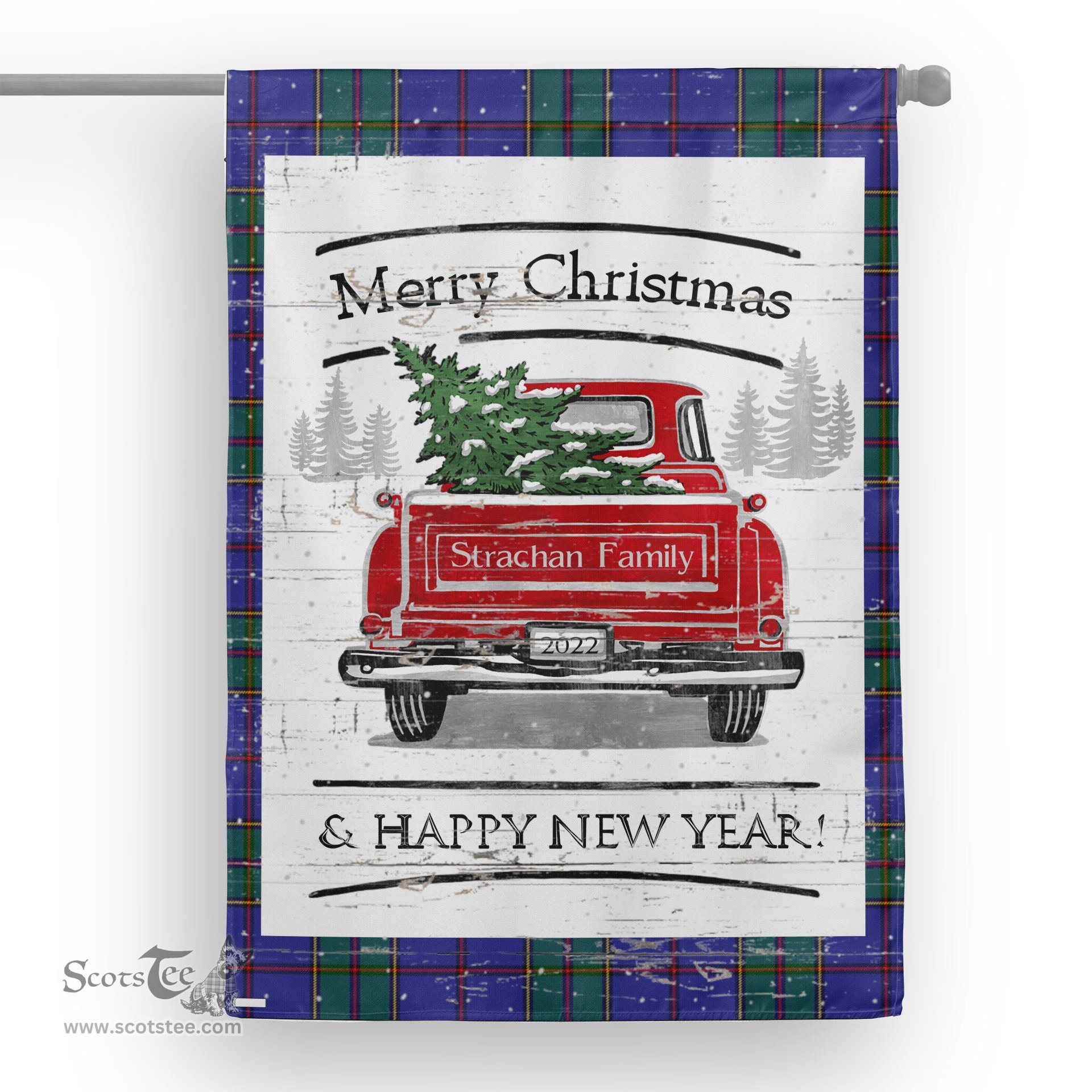 Tartan House Flag Vintage Red Truck with Christmas Tree Family Scottish Clan Strachan Tartan Flag, Tartan Garden Flag, Tartan House Flag, Tartan Flag, Crest Garden Flag, Garden Flag, Ireland Garden Flag, Family Crest, Custom Flag, Custom Garden Flag, Ireland Custom Flag, Clan Tartan Flags