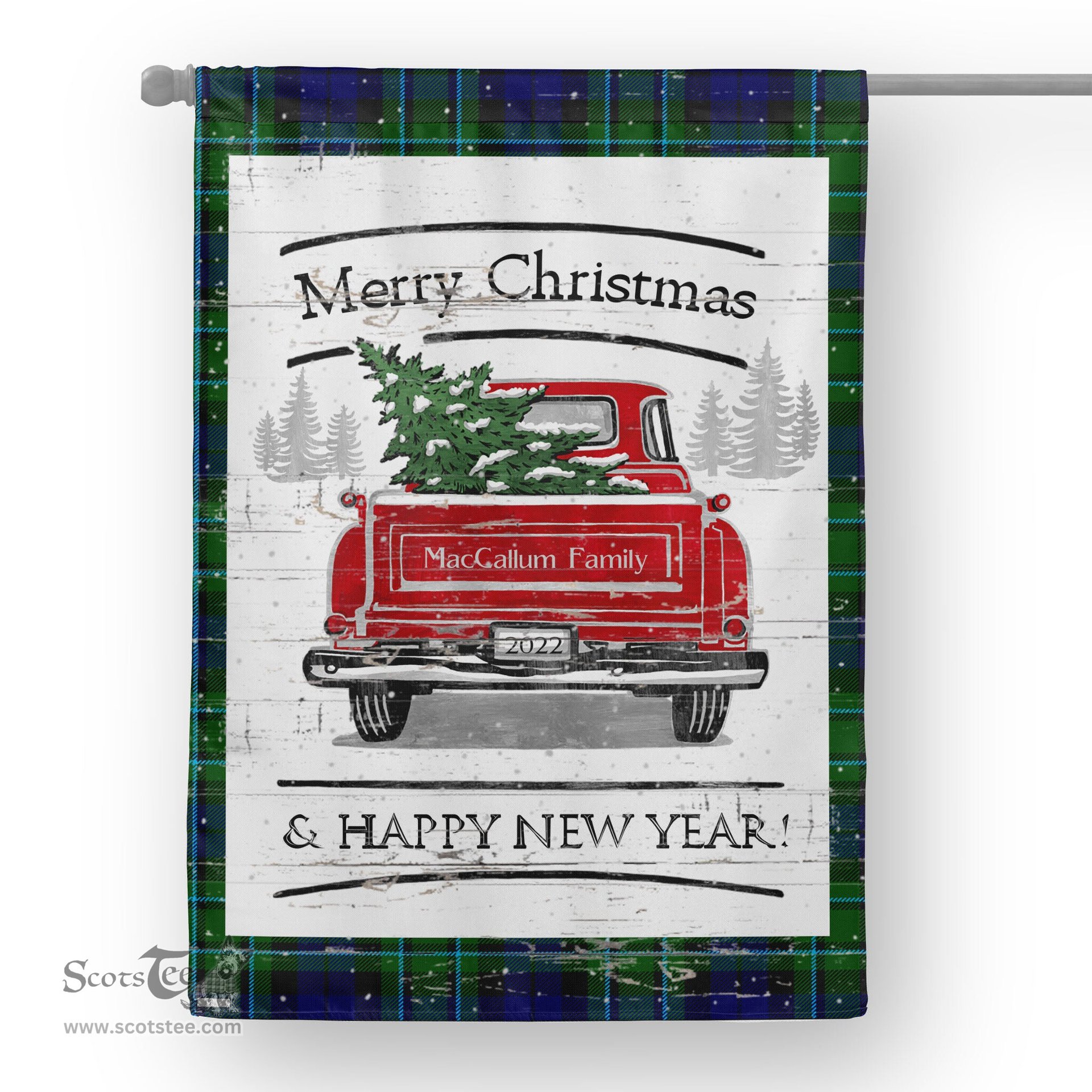 Tartan House Flag Vintage Red Truck with Christmas Tree Family Scottish Clan MacCallum Tartan Flag, Tartan Garden Flag, Tartan House Flag, Tartan Flag, Crest Garden Flag, Garden Flag, Ireland Garden Flag, Family Crest, Custom Flag, Custom Garden Flag, Ireland Custom Flag, Clan Tartan Flags