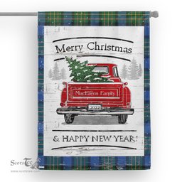 Tartan House Flag Vintage Red Truck with Christmas Tree Family Scottish Clan MacLaren Ancient Tartan Flag, Tartan Garden Flag, Tartan House Flag, Tartan Flag, Crest Garden Flag, Garden Flag, Ireland Garden Flag, Family Crest, Custom Flag, Custom Garden Flag, Ireland Custom Flag, Clan Tartan Flags