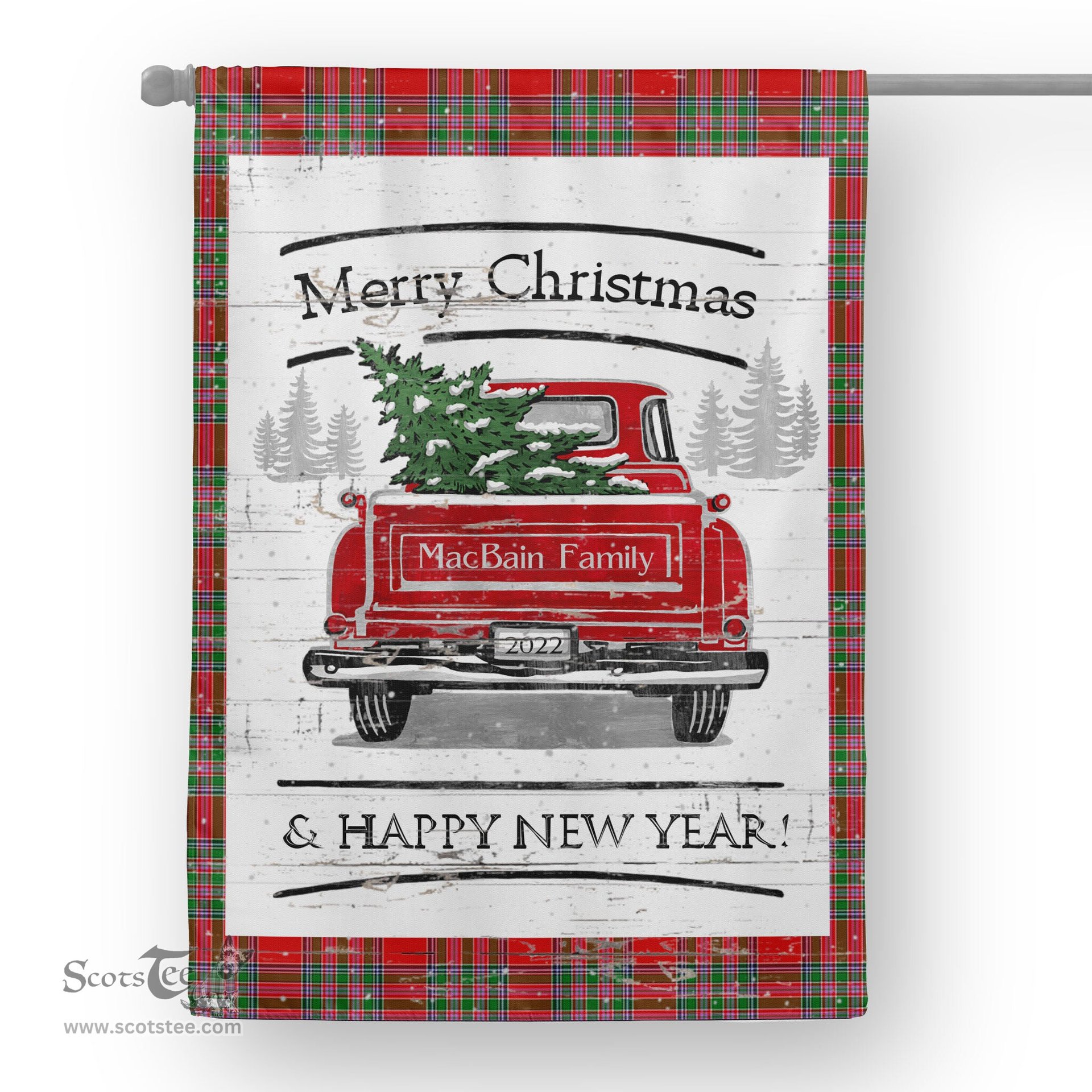 Tartan House Flag Vintage Red Truck with Christmas Tree Family Scottish Clan MacBain Tartan Flag, Tartan Garden Flag, Tartan House Flag, Tartan Flag, Crest Garden Flag, Garden Flag, Ireland Garden Flag, Family Crest, Custom Flag, Custom Garden Flag, Ireland Custom Flag, Clan Tartan Flags