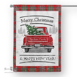 Tartan House Flag Vintage Red Truck with Christmas Tree Family Scottish Clan MacBain Tartan Flag, Tartan Garden Flag, Tartan House Flag, Tartan Flag, Crest Garden Flag, Garden Flag, Ireland Garden Flag, Family Crest, Custom Flag, Custom Garden Flag, Ireland Custom Flag, Clan Tartan Flags