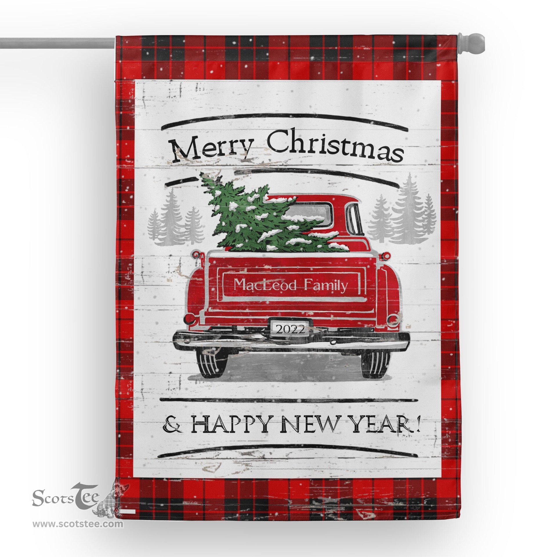 Tartan House Flag Vintage Red Truck with Christmas Tree Family Scottish Clan MacLeod Of Raasay Tartan Flag, Tartan Garden Flag, Tartan House Flag, Tartan Flag, Crest Garden Flag, Garden Flag, Ireland Garden Flag, Family Crest, Custom Flag, Custom Garden Flag, Ireland Custom Flag, Clan Tartan Flags