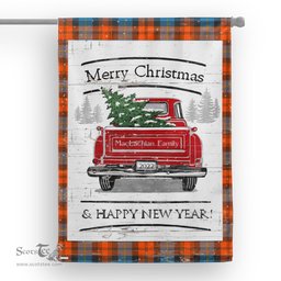 Tartan House Flag Vintage Red Truck with Christmas Tree Family Scottish Clan MacLachlan Ancient Tartan Flag, Tartan Garden Flag, Tartan House Flag, Tartan Flag, Crest Garden Flag, Garden Flag, Ireland Garden Flag, Family Crest, Custom Flag, Custom Garden Flag, Ireland Custom Flag, Clan Tartan Flags