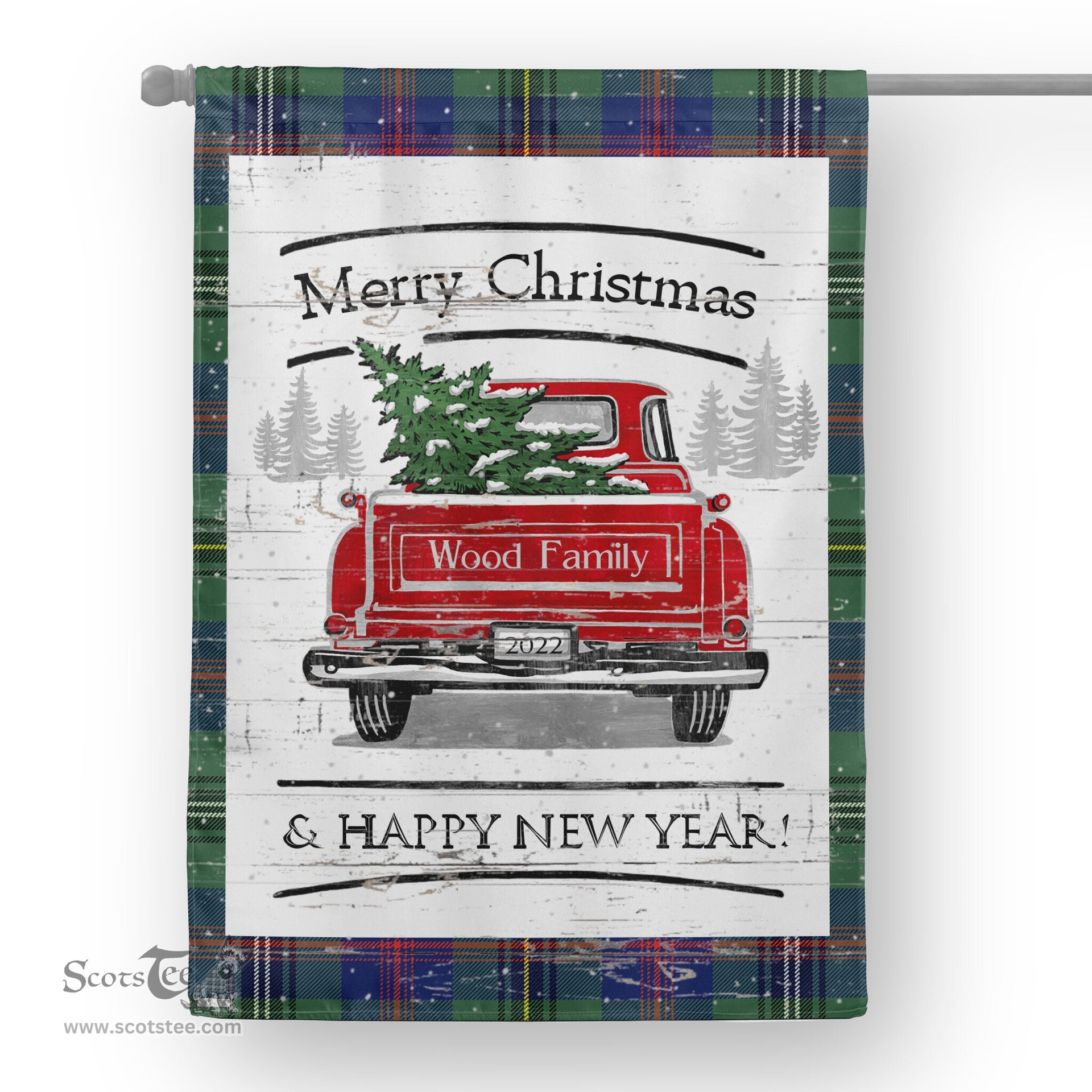 Tartan House Flag Vintage Red Truck with Christmas Tree Family Scottish Clan Wood Tartan Flag, Tartan Garden Flag, Tartan House Flag, Tartan Flag, Crest Garden Flag, Garden Flag, Ireland Garden Flag, Family Crest, Custom Flag, Custom Garden Flag, Ireland Custom Flag, Clan Tartan Flags