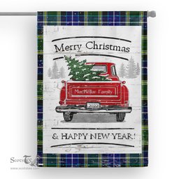 Tartan House Flag Vintage Red Truck with Christmas Tree Family Scottish Clan MacKellar Tartan Flag, Tartan Garden Flag, Tartan House Flag, Tartan Flag, Crest Garden Flag, Garden Flag, Ireland Garden Flag, Family Crest, Custom Flag, Custom Garden Flag, Ireland Custom Flag, Clan Tartan Flags