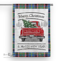 Tartan House Flag Vintage Red Truck with Christmas Tree Family Scottish Clan Stirling Tartan Flag, Tartan Garden Flag, Tartan House Flag, Tartan Flag, Crest Garden Flag, Garden Flag, Ireland Garden Flag, Family Crest, Custom Flag, Custom Garden Flag, Ireland Custom Flag, Clan Tartan Flags