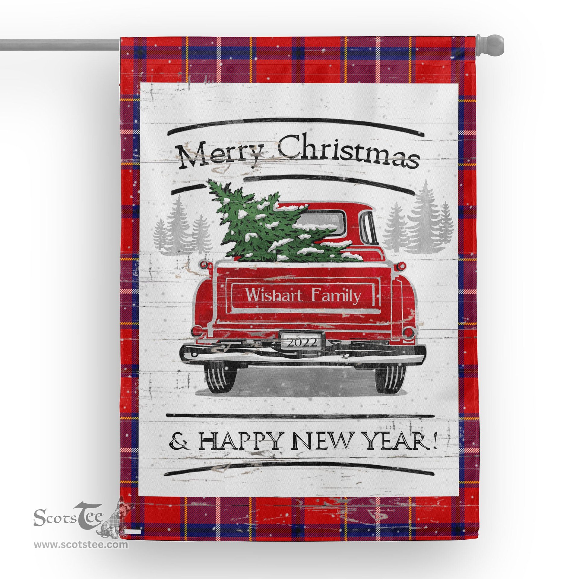 Tartan House Flag Vintage Red Truck with Christmas Tree Family Scottish Clan Wishart Tartan Flag, Tartan Garden Flag, Tartan House Flag, Tartan Flag, Crest Garden Flag, Garden Flag, Ireland Garden Flag, Family Crest, Custom Flag, Custom Garden Flag, Ireland Custom Flag, Clan Tartan Flags