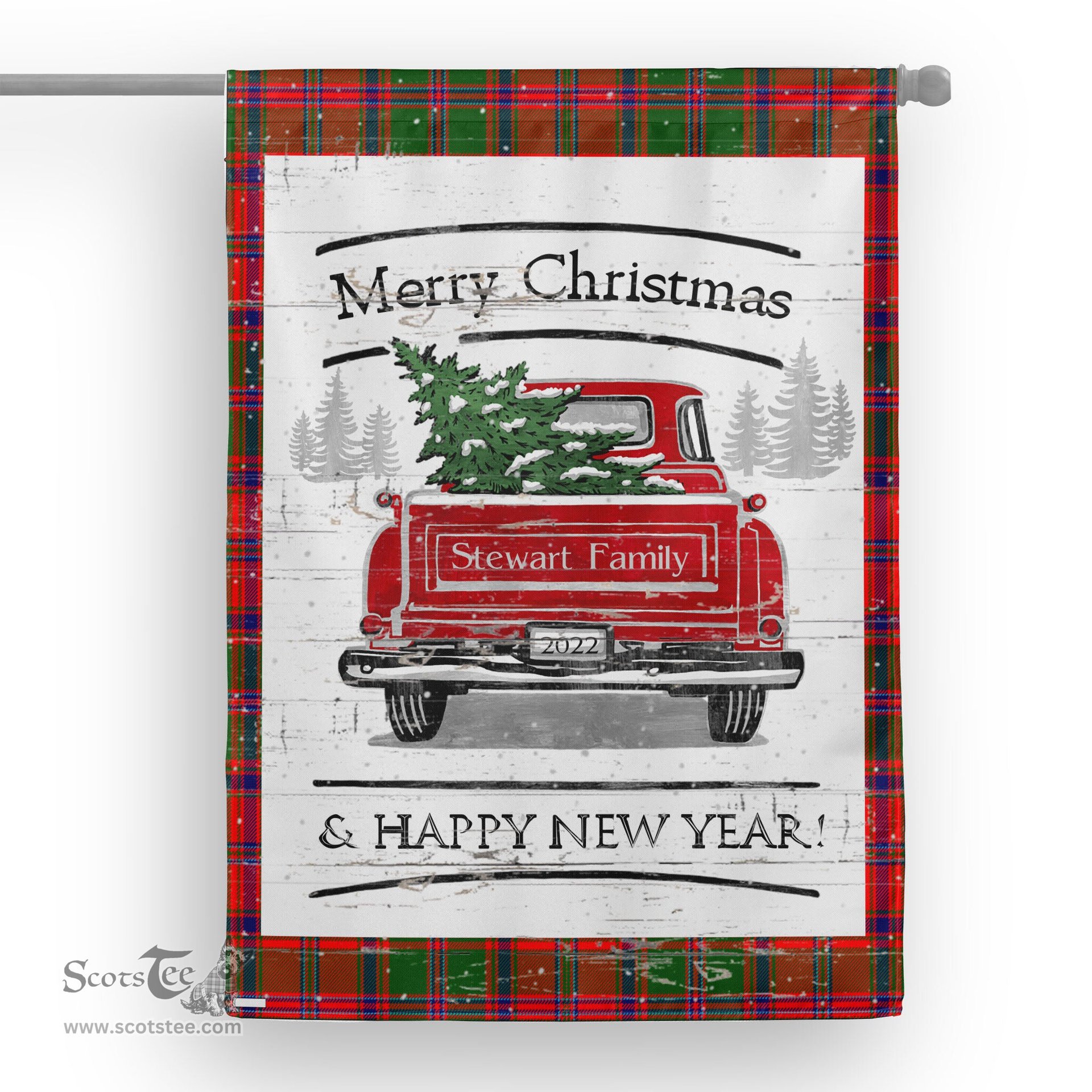 Tartan House Flag Vintage Red Truck with Christmas Tree Family Scottish Clan Stewart of Appin Tartan Flag, Tartan Garden Flag, Tartan House Flag, Tartan Flag, Crest Garden Flag, Garden Flag, Ireland Garden Flag, Family Crest, Custom Flag, Custom Garden Flag, Ireland Custom Flag, Clan Tartan Flags