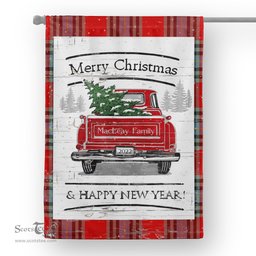 Tartan House Flag Vintage Red Truck with Christmas Tree Family Scottish Clan MacLeay Tartan Flag, Tartan Garden Flag, Tartan House Flag, Tartan Flag, Crest Garden Flag, Garden Flag, Ireland Garden Flag, Family Crest, Custom Flag, Custom Garden Flag, Ireland Custom Flag, Clan Tartan Flags