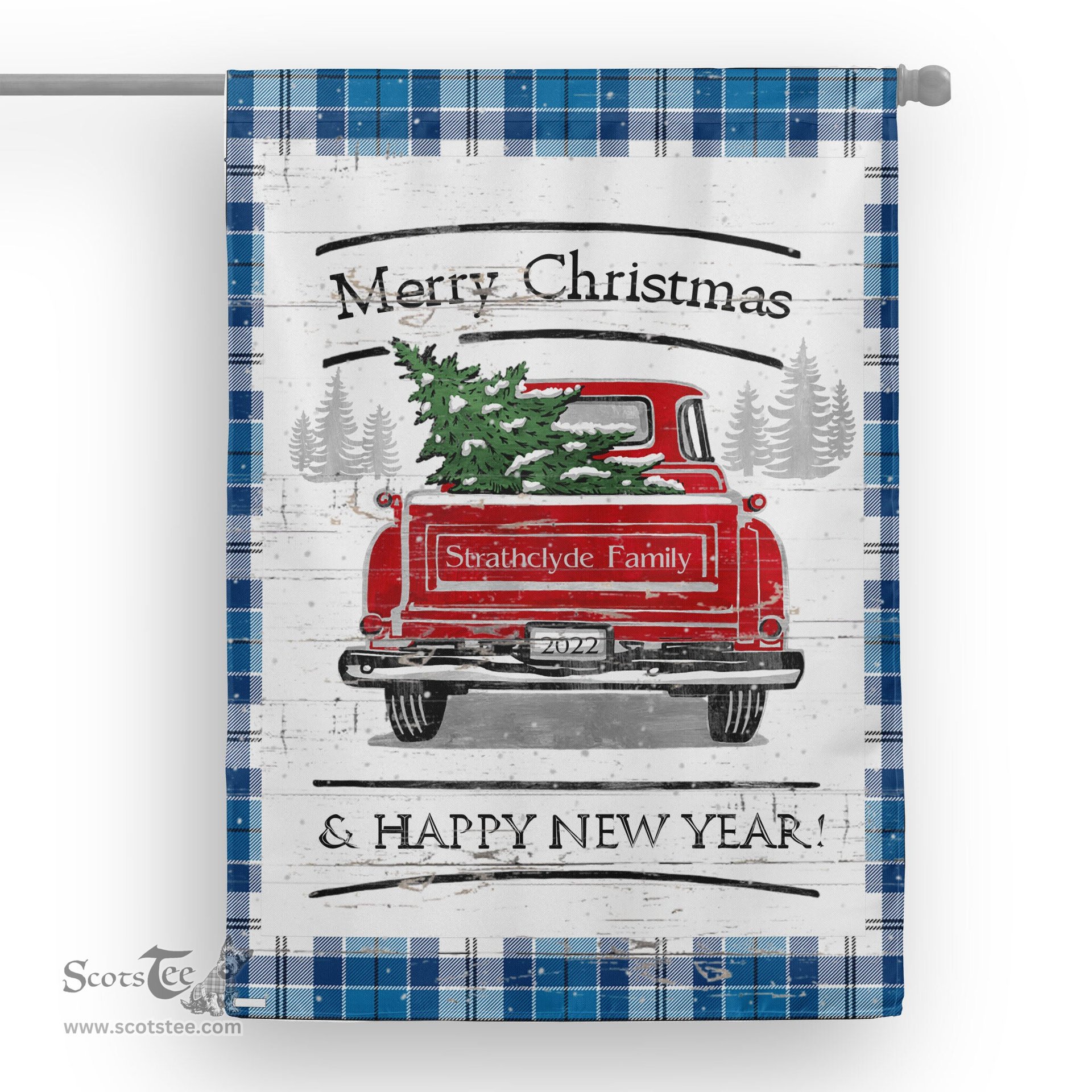 Tartan House Flag Vintage Red Truck with Christmas Tree Family Scottish Clan Strathclyde District Tartan Flag, Tartan Garden Flag, Tartan House Flag, Tartan Flag, Crest Garden Flag, Garden Flag, Ireland Garden Flag, Family Crest, Custom Flag, Custom Garden Flag, Ireland Custom Flag, Clan Tartan Flags