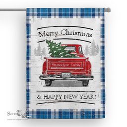 Tartan House Flag Vintage Red Truck with Christmas Tree Family Scottish Clan Strathclyde District Tartan Flag, Tartan Garden Flag, Tartan House Flag, Tartan Flag, Crest Garden Flag, Garden Flag, Ireland Garden Flag, Family Crest, Custom Flag, Custom Garden Flag, Ireland Custom Flag, Clan Tartan Flags