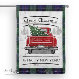 Tartan House Flag Vintage Red Truck with Christmas Tree Family Scottish Clan MacKenzie Modern Blue Tartan Flag, Tartan Garden Flag, Tartan House Flag, Tartan Flag, Crest Garden Flag, Garden Flag, Ireland Garden Flag, Family Crest, Custom Flag, Custom Garden Flag, Ireland Custom Flag, Clan Tartan Flags