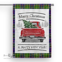 Tartan House Flag Vintage Red Truck with Christmas Tree Family Scottish Clan Whitefoord Tartan Flag, Tartan Garden Flag, Tartan House Flag, Tartan Flag, Crest Garden Flag, Garden Flag, Ireland Garden Flag, Family Crest, Custom Flag, Custom Garden Flag, Ireland Custom Flag, Clan Tartan Flags