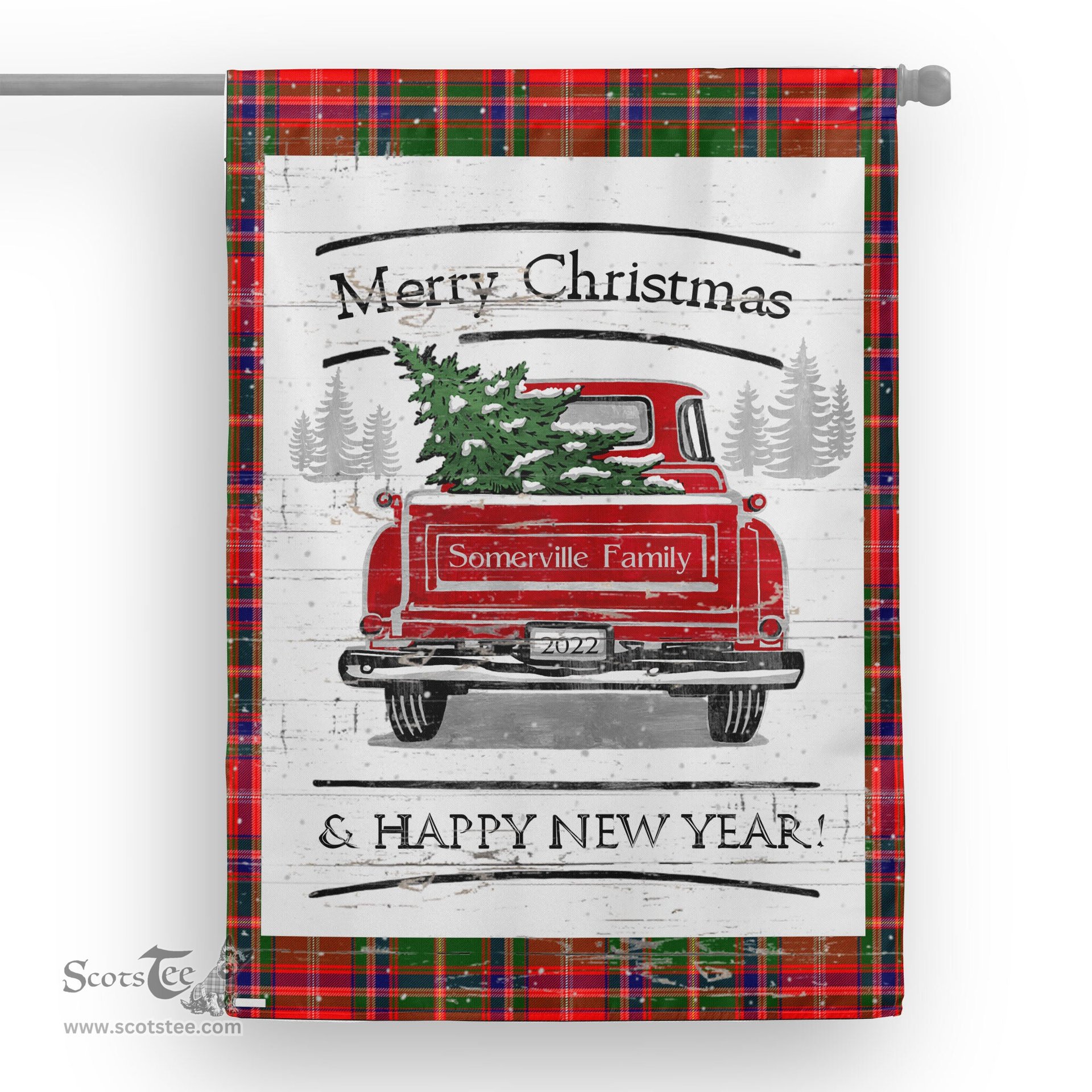 Tartan House Flag Vintage Red Truck with Christmas Tree Family Scottish Clan Somerville Tartan Flag, Tartan Garden Flag, Tartan House Flag, Tartan Flag, Crest Garden Flag, Garden Flag, Ireland Garden Flag, Family Crest, Custom Flag, Custom Garden Flag, Ireland Custom Flag, Clan Tartan Flags
