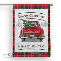 Tartan House Flag Vintage Red Truck with Christmas Tree Family Scottish Clan Somerville Tartan Flag, Tartan Garden Flag, Tartan House Flag, Tartan Flag, Crest Garden Flag, Garden Flag, Ireland Garden Flag, Family Crest, Custom Flag, Custom Garden Flag, Ireland Custom Flag, Clan Tartan Flags