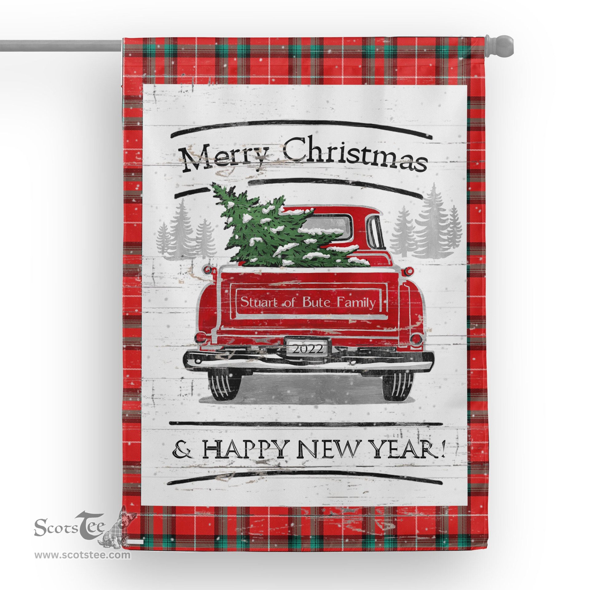 Tartan House Flag Vintage Red Truck with Christmas Tree Family Scottish Clan Stuart of Bute Tartan Flag, Tartan Garden Flag, Tartan House Flag, Tartan Flag, Crest Garden Flag, Garden Flag, Ireland Garden Flag, Family Crest, Custom Flag, Custom Garden Flag, Ireland Custom Flag, Clan Tartan Flags