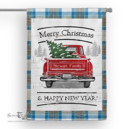 Tartan House Flag Vintage Red Truck with Christmas Tree Family Scottish Clan Stewart Muted Blue Tartan Flag, Tartan Garden Flag, Tartan House Flag, Tartan Flag, Crest Garden Flag, Garden Flag, Ireland Garden Flag, Family Crest, Custom Flag, Custom Garden Flag, Ireland Custom Flag, Clan Tartan Flags