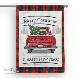 Tartan House Flag Vintage Red Truck with Christmas Tree Family Scottish Clan MacNaughton Tartan Flag, Tartan Garden Flag, Tartan House Flag, Tartan Flag, Crest Garden Flag, Garden Flag, Ireland Garden Flag, Family Crest, Custom Flag, Custom Garden Flag, Ireland Custom Flag, Clan Tartan Flags