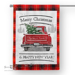 Tartan House Flag Vintage Red Truck with Christmas Tree Family Scottish Clan MacIntyre Modern Tartan Flag, Tartan Garden Flag, Tartan House Flag, Tartan Flag, Crest Garden Flag, Garden Flag, Ireland Garden Flag, Family Crest, Custom Flag, Custom Garden Flag, Ireland Custom Flag, Clan Tartan Flags