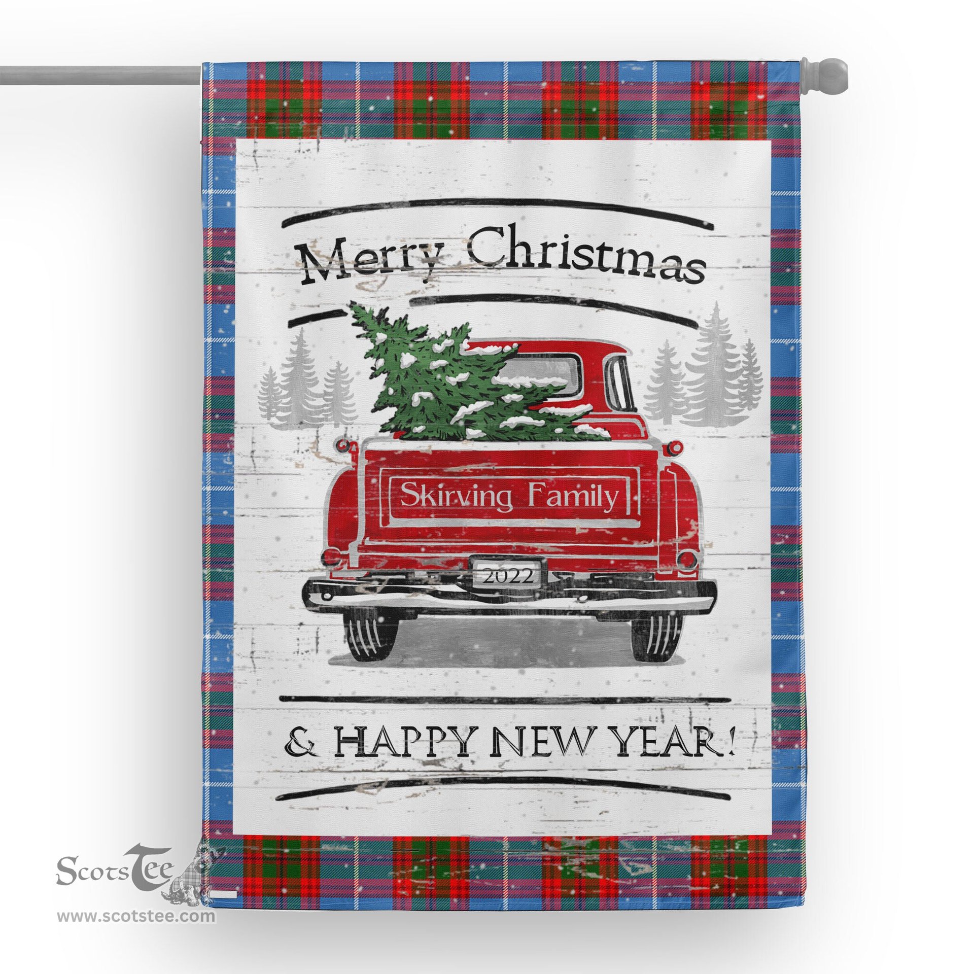Tartan House Flag Vintage Red Truck with Christmas Tree Family Scottish Clan Skirving Tartan Flag, Tartan Garden Flag, Tartan House Flag, Tartan Flag, Crest Garden Flag, Garden Flag, Ireland Garden Flag, Family Crest, Custom Flag, Custom Garden Flag, Ireland Custom Flag, Clan Tartan Flags