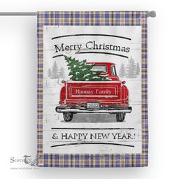 Tartan House Flag Vintage Red Truck with Christmas Tree Family Scottish Clan Hannay Grey Tartan Flag, Tartan Garden Flag, Tartan House Flag, Tartan Flag, Crest Garden Flag, Garden Flag, Ireland Garden Flag, Family Crest, Custom Flag, Custom Garden Flag, Ireland Custom Flag, Clan Tartan Flags