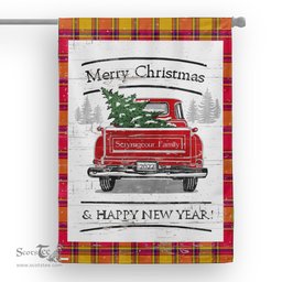 Tartan House Flag Vintage Red Truck with Christmas Tree Family Scottish Clan Scrymgeour Tartan Flag, Tartan Garden Flag, Tartan House Flag, Tartan Flag, Crest Garden Flag, Garden Flag, Ireland Garden Flag, Family Crest, Custom Flag, Custom Garden Flag, Ireland Custom Flag, Clan Tartan Flags