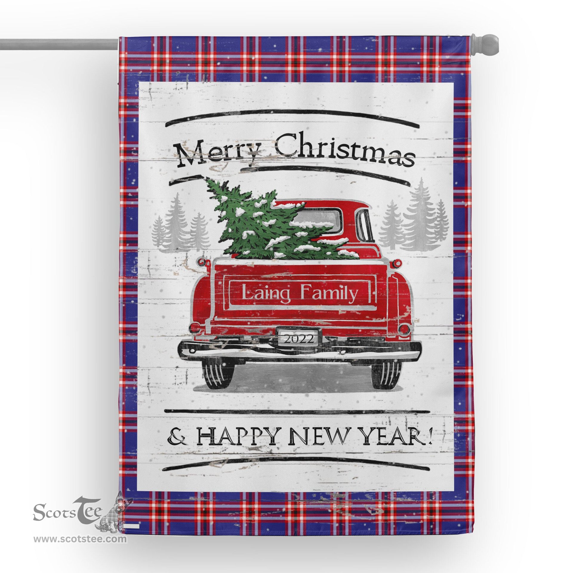 Tartan House Flag Vintage Red Truck with Christmas Tree Family Scottish Clan Laing of Archiestown Tartan Flag, Tartan Garden Flag, Tartan House Flag, Tartan Flag, Crest Garden Flag, Garden Flag, Ireland Garden Flag, Family Crest, Custom Flag, Custom Garden Flag, Ireland Custom Flag, Clan Tartan Flags
