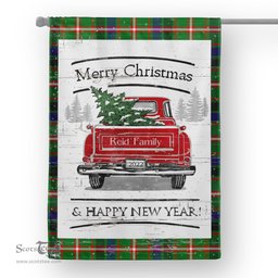 Tartan House Flag Vintage Red Truck with Christmas Tree Family Scottish Clan Reid Green Tartan Flag, Tartan Garden Flag, Tartan House Flag, Tartan Flag, Crest Garden Flag, Garden Flag, Ireland Garden Flag, Family Crest, Custom Flag, Custom Garden Flag, Ireland Custom Flag, Clan Tartan Flags