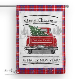 Tartan House Flag Vintage Red Truck with Christmas Tree Family Scottish Clan Galloway Red Tartan Flag, Tartan Garden Flag, Tartan House Flag, Tartan Flag, Crest Garden Flag, Garden Flag, Ireland Garden Flag, Family Crest, Custom Flag, Custom Garden Flag, Ireland Custom Flag, Clan Tartan Flags
