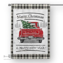 Tartan House Flag Vintage Red Truck with Christmas Tree Family Scottish Clan Scott Black White Modern Tartan Flag, Tartan Garden Flag, Tartan House Flag, Tartan Flag, Crest Garden Flag, Garden Flag, Ireland Garden Flag, Family Crest, Custom Flag, Custom Garden Flag, Ireland Custom Flag, Clan Tartan Flags