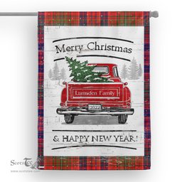 Tartan House Flag Vintage Red Truck with Christmas Tree Family Scottish Clan Lumsden Tartan Flag, Tartan Garden Flag, Tartan House Flag, Tartan Flag, Crest Garden Flag, Garden Flag, Ireland Garden Flag, Family Crest, Custom Flag, Custom Garden Flag, Ireland Custom Flag, Clan Tartan Flags