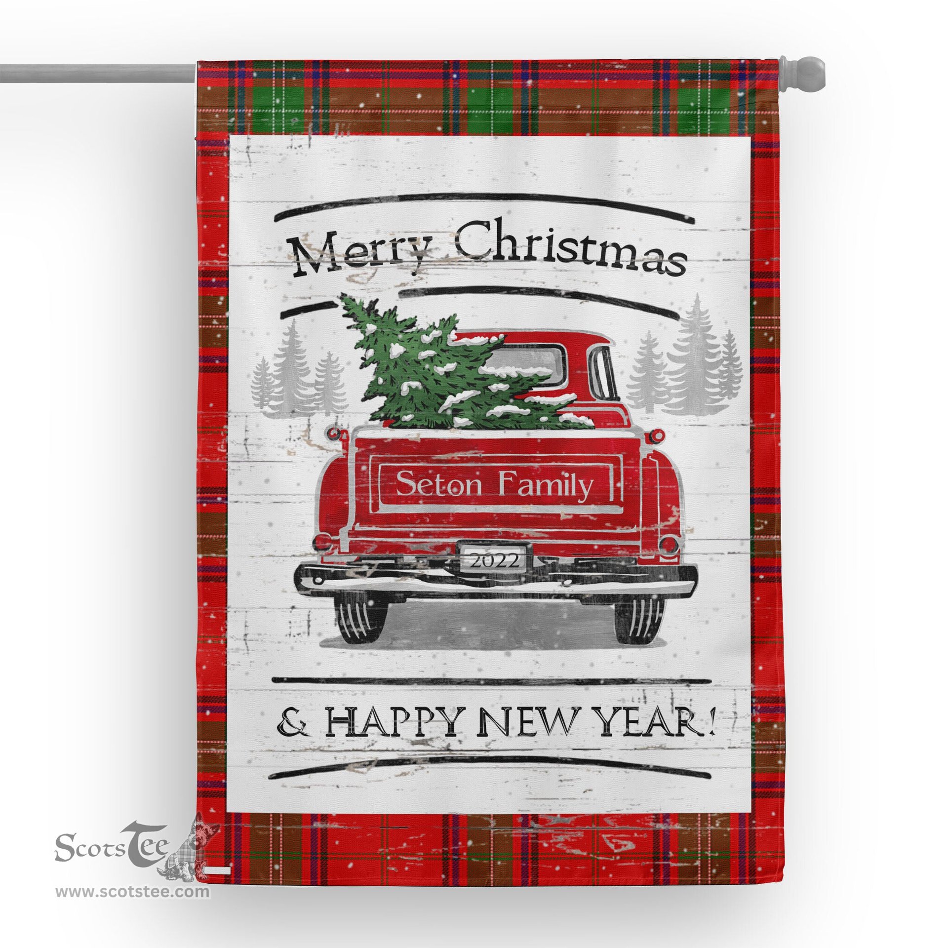 Tartan House Flag Vintage Red Truck with Christmas Tree Family Scottish Clan Seton Tartan Flag, Tartan Garden Flag, Tartan House Flag, Tartan Flag, Crest Garden Flag, Garden Flag, Ireland Garden Flag, Family Crest, Custom Flag, Custom Garden Flag, Ireland Custom Flag, Clan Tartan Flags