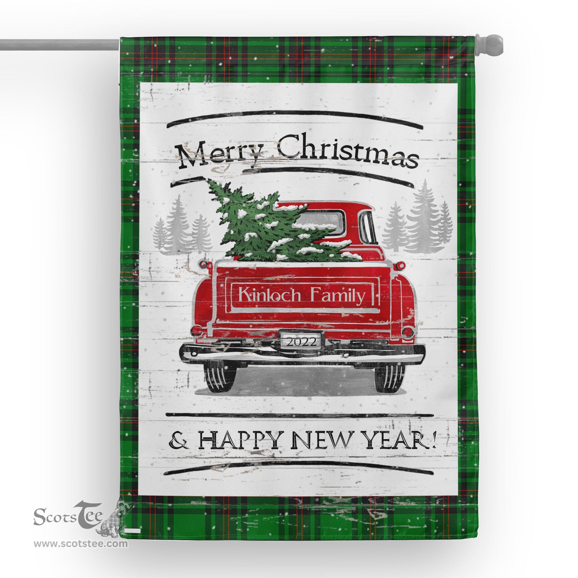 Tartan House Flag Vintage Red Truck with Christmas Tree Family Scottish Clan Kinloch Tartan Flag, Tartan Garden Flag, Tartan House Flag, Tartan Flag, Crest Garden Flag, Garden Flag, Ireland Garden Flag, Family Crest, Custom Flag, Custom Garden Flag, Ireland Custom Flag, Clan Tartan Flags