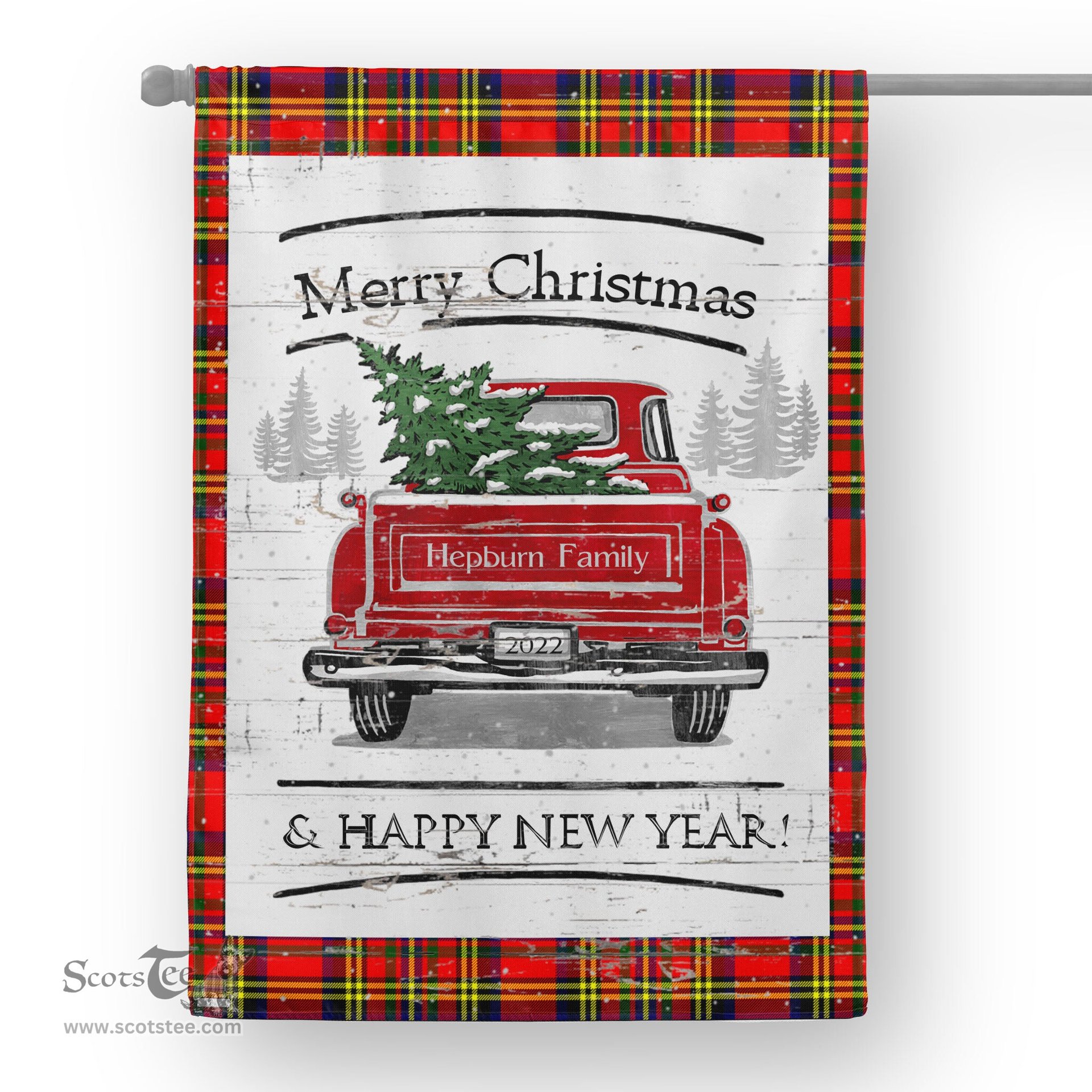 Tartan House Flag Vintage Red Truck with Christmas Tree Family Scottish Clan Hepburn Tartan Flag, Tartan Garden Flag, Tartan House Flag, Tartan Flag, Crest Garden Flag, Garden Flag, Ireland Garden Flag, Family Crest, Custom Flag, Custom Garden Flag, Ireland Custom Flag, Clan Tartan Flags