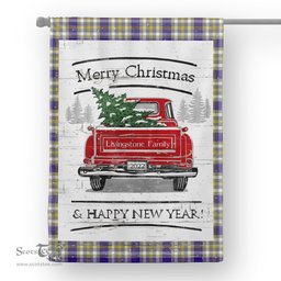 Tartan House Flag Vintage Red Truck with Christmas Tree Family Scottish Clan Livingstone Dress Tartan Flag, Tartan Garden Flag, Tartan House Flag, Tartan Flag, Crest Garden Flag, Garden Flag, Ireland Garden Flag, Family Crest, Custom Flag, Custom Garden Flag, Ireland Custom Flag, Clan Tartan Flags