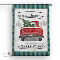 Tartan House Flag Vintage Red Truck with Christmas Tree Family Scottish Clan Galbraith Ancient Tartan Flag, Tartan Garden Flag, Tartan House Flag, Tartan Flag, Crest Garden Flag, Garden Flag, Ireland Garden Flag, Family Crest, Custom Flag, Custom Garden Flag, Ireland Custom Flag, Clan Tartan Flags