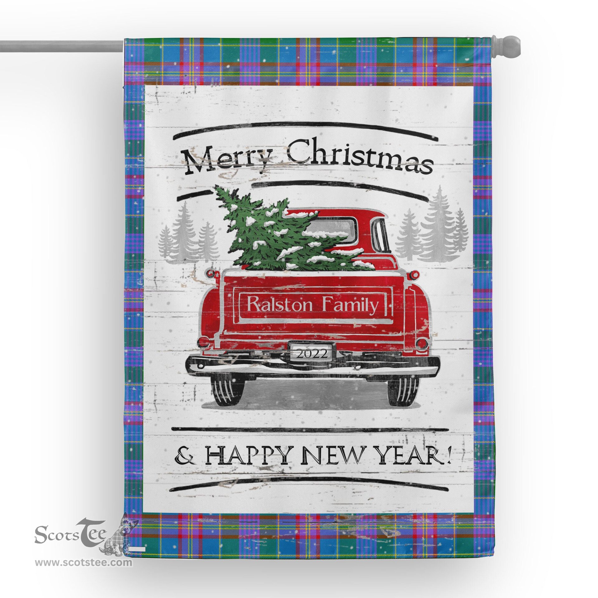 Tartan House Flag Vintage Red Truck with Christmas Tree Family Scottish Clan Ralston Tartan Flag, Tartan Garden Flag, Tartan House Flag, Tartan Flag, Crest Garden Flag, Garden Flag, Ireland Garden Flag, Family Crest, Custom Flag, Custom Garden Flag, Ireland Custom Flag, Clan Tartan Flags