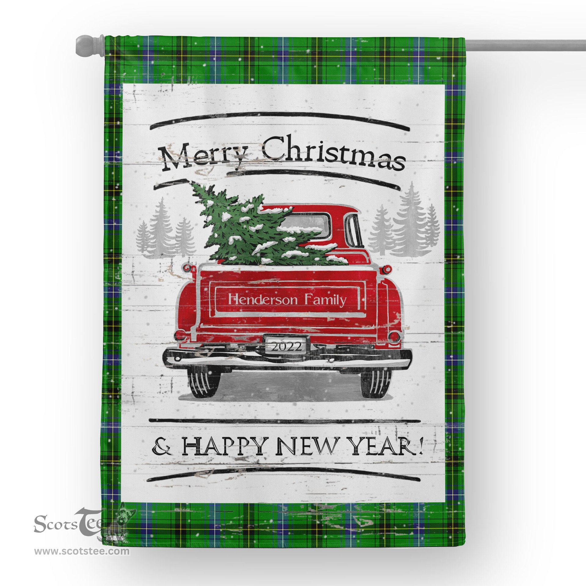 Tartan House Flag Vintage Red Truck with Christmas Tree Family Scottish Clan Henderson Ancient Tartan Flag, Tartan Garden Flag, Tartan House Flag, Tartan Flag, Crest Garden Flag, Garden Flag, Ireland Garden Flag, Family Crest, Custom Flag, Custom Garden Flag, Ireland Custom Flag, Clan Tartan Flags
