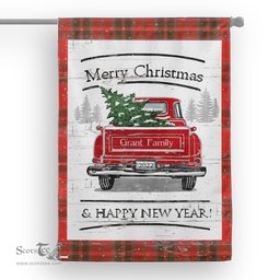 Tartan House Flag Vintage Red Truck with Christmas Tree Family Scottish Clan Grant Weathered Tartan Flag, Tartan Garden Flag, Tartan House Flag, Tartan Flag, Crest Garden Flag, Garden Flag, Ireland Garden Flag, Family Crest, Custom Flag, Custom Garden Flag, Ireland Custom Flag, Clan Tartan Flags