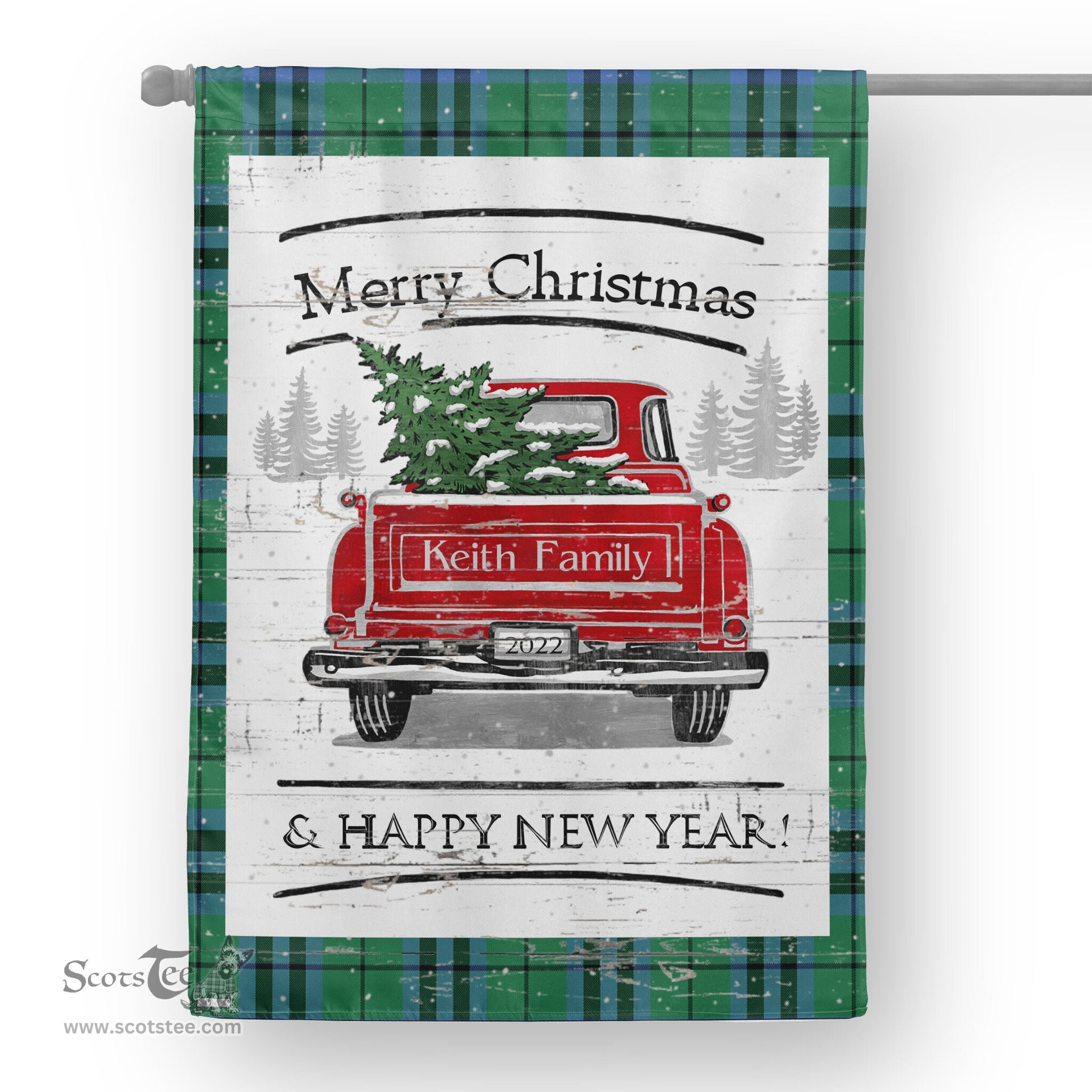Tartan House Flag Vintage Red Truck with Christmas Tree Family Scottish Clan Keith Ancient Tartan Flag, Tartan Garden Flag, Tartan House Flag, Tartan Flag, Crest Garden Flag, Garden Flag, Ireland Garden Flag, Family Crest, Custom Flag, Custom Garden Flag, Ireland Custom Flag, Clan Tartan Flags