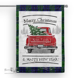 Tartan House Flag Vintage Red Truck with Christmas Tree Family Scottish Clan Keith Modern Tartan Flag, Tartan Garden Flag, Tartan House Flag, Tartan Flag, Crest Garden Flag, Garden Flag, Ireland Garden Flag, Family Crest, Custom Flag, Custom Garden Flag, Ireland Custom Flag, Clan Tartan Flags