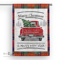 Tartan House Flag Vintage Red Truck with Christmas Tree Family Scottish Clan Nicolson Ancient Tartan Flag, Tartan Garden Flag, Tartan House Flag, Tartan Flag, Crest Garden Flag, Garden Flag, Ireland Garden Flag, Family Crest, Custom Flag, Custom Garden Flag, Ireland Custom Flag, Clan Tartan Flags