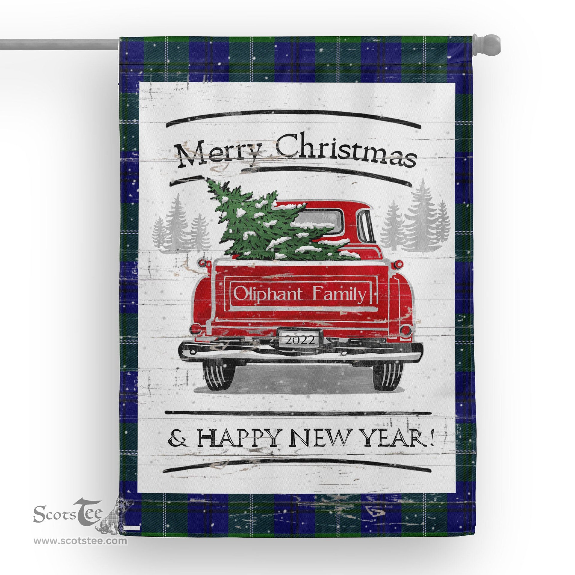 Tartan House Flag Vintage Red Truck with Christmas Tree Family Scottish Clan Oliphant Tartan Flag, Tartan Garden Flag, Tartan House Flag, Tartan Flag, Crest Garden Flag, Garden Flag, Ireland Garden Flag, Family Crest, Custom Flag, Custom Garden Flag, Ireland Custom Flag, Clan Tartan Flags