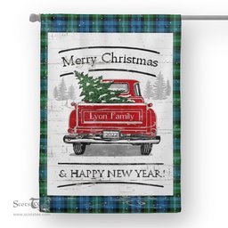 Tartan House Flag Vintage Red Truck with Christmas Tree Family Scottish Clan Lyon Hunting Tartan Flag, Tartan Garden Flag, Tartan House Flag, Tartan Flag, Crest Garden Flag, Garden Flag, Ireland Garden Flag, Family Crest, Custom Flag, Custom Garden Flag, Ireland Custom Flag, Clan Tartan Flags