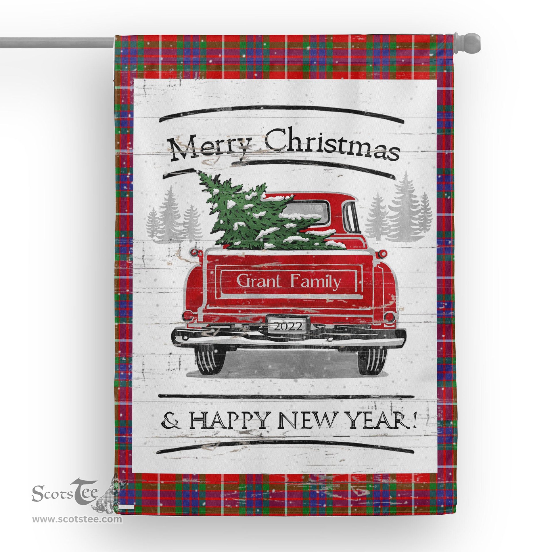 Tartan House Flag Vintage Red Truck with Christmas Tree Family Scottish Clan Grant of Lurg Tartan Flag, Tartan Garden Flag, Tartan House Flag, Tartan Flag, Crest Garden Flag, Garden Flag, Ireland Garden Flag, Family Crest, Custom Flag, Custom Garden Flag, Ireland Custom Flag, Clan Tartan Flags
