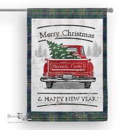 Tartan House Flag Vintage Red Truck with Christmas Tree Family Scottish Clan Kennedy Tartan Flag, Tartan Garden Flag, Tartan House Flag, Tartan Flag, Crest Garden Flag, Garden Flag, Ireland Garden Flag, Family Crest, Custom Flag, Custom Garden Flag, Ireland Custom Flag, Clan Tartan Flags