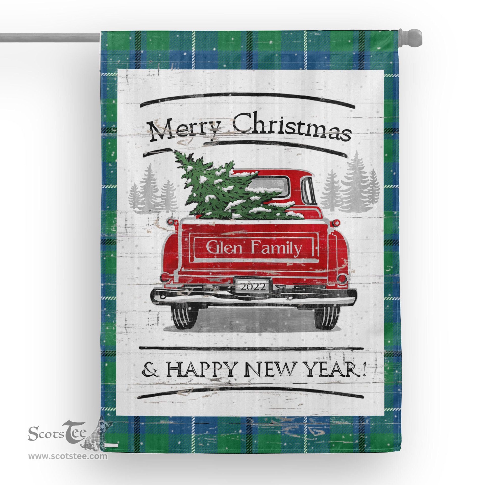 Tartan House Flag Vintage Red Truck with Christmas Tree Family Scottish Clan Glen Ancient Tartan Flag, Tartan Garden Flag, Tartan House Flag, Tartan Flag, Crest Garden Flag, Garden Flag, Ireland Garden Flag, Family Crest, Custom Flag, Custom Garden Flag, Ireland Custom Flag, Clan Tartan Flags