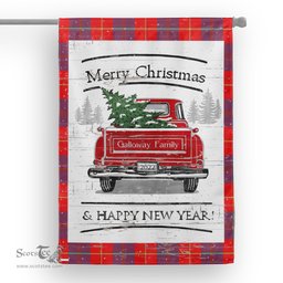 Tartan House Flag Vintage Red Truck with Christmas Tree Family Scottish Clan Galloway Tartan Flag, Tartan Garden Flag, Tartan House Flag, Tartan Flag, Crest Garden Flag, Garden Flag, Ireland Garden Flag, Family Crest, Custom Flag, Custom Garden Flag, Ireland Custom Flag, Clan Tartan Flags